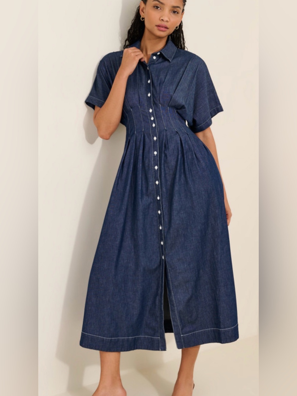 Anthropologie Exquise Tobie Button-Front Pleated Denim Shirt Dress XL